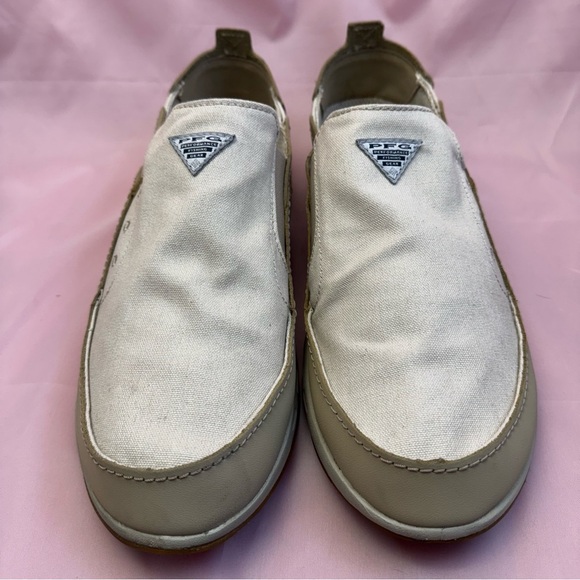 Tan Canvas Slip-On Boat Shoes Lightweight Fishing Coastal Sz 12 ᴄᴏʟᴜᴍʙɪᴀ PFG - Picture 2 of 11
